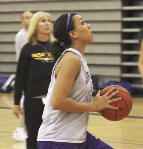 Issaquah's Maddey Pflaumer goes in for a layup in practice earlier this week