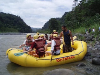 Students on last year's trip to Costa Rica prepare for a river rafting excursion.