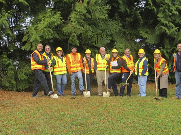 Sammamish Plateau Water and Sewer officials and friends break ground on a new water system to begin construction in the Overlake neighborhood. From left