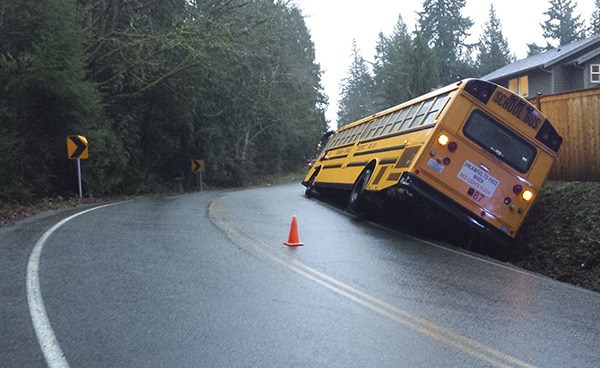 An Issaquah School District bus slide off the roadway and into the drainage ditch at S.E. 24 Way and 200th Avenue S.E.