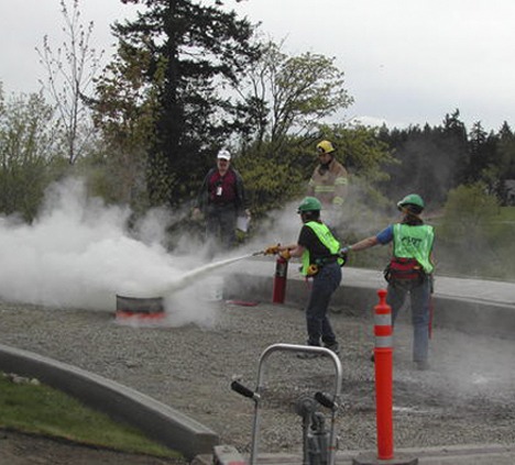 The Sammamish Citizen Corps’ Community Emergency Response Team practices fire suppression skills.