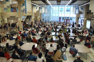 Almost 300 people filled the Eastlake High School foyer on Thursday night to contribute ideas to how the Lake Washington School District plans to cut about $8 million from its 2009/10 budget.