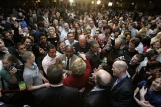 Gov. Christine Gregoire greets fans after her speech during the Democratic Party's election night party at Westin Hotel in Seattle Tuesday.