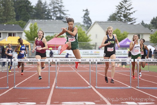 Skyline Spartans senior Brandi Hughes captured first place the Class 4A 100-meter hurdles finals with a time of 14.12. Issaquah’s Nikki Stephens finished in second place with a time of 14.61. Hughes also cruised to a first place finish in the Class 4A 300-meter hurdles finals with a time of 44.02. Emerald Ridge’s Karlee Stueckle finished in second place with a time of 44.90.