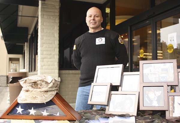 Jeff Mitchell stands in front of the Sammamish Safeway earlier this week during one of his collection drives for the troops.
