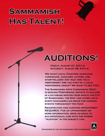 Sammamish Arts Commission auditions this weekend.