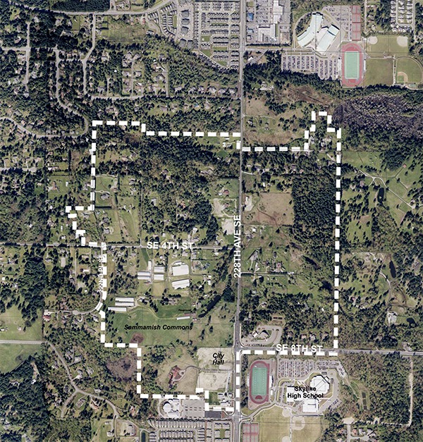 The white dots outline the Town Center area in Sammamish.