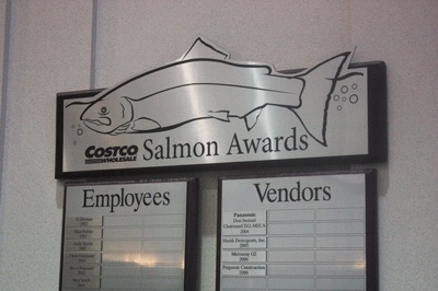 A plaque at Costco Wholesale Corporation's headquarters at 999 Lake Street in Issaquah.