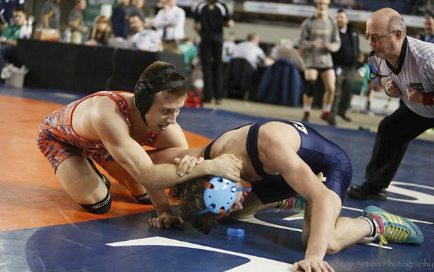 Matt Iwicki defeated Arlington's Cooper Mcauslan in the Class 3A 145-pound semifinals. Iwicki captured a state title with a 5-1 win against Bonney Lake's Avery Meyer in the finals on Feb. 21 at the Tacoma Dome.