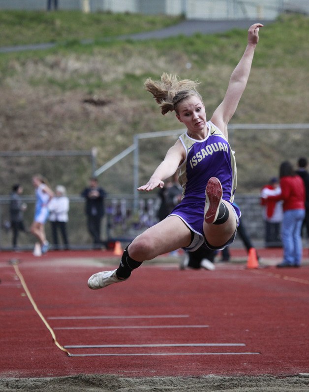 Issaquah's McKenna Hogan has one of the state's top marks in 4A for the long jump and triple jump.
