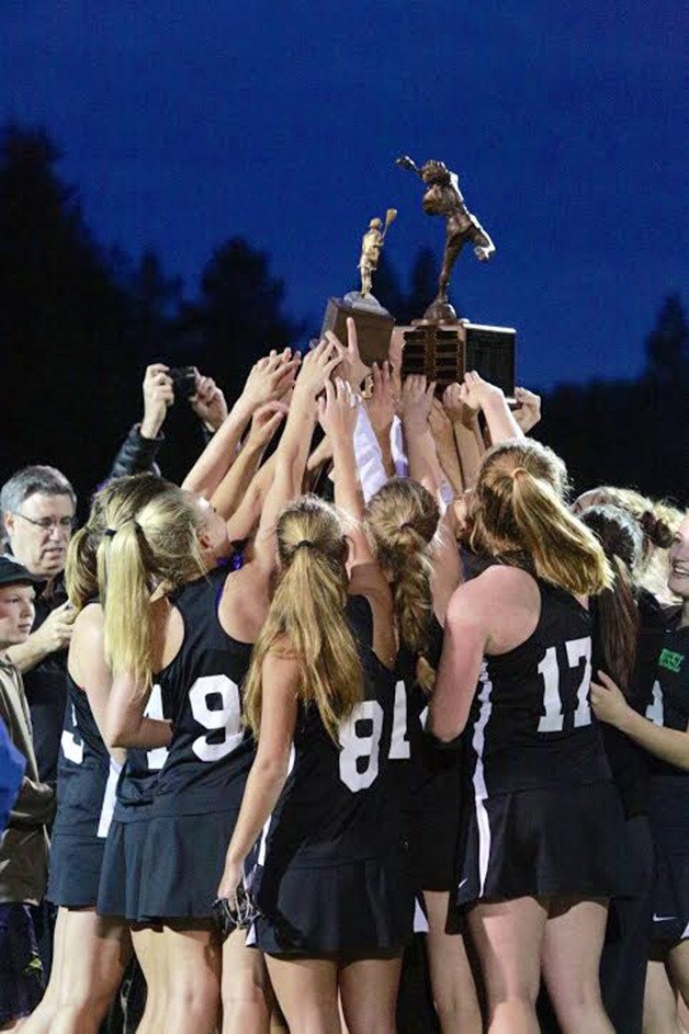 The Issaquah lacrosse team celebrates their second consecutive state championship in a row on May 15 in Sammamish.