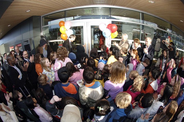 Kids crowd the front of the new Sammamish Library on opening day. It was one of the many highlights of 2011 in Issaquah and Sammamish