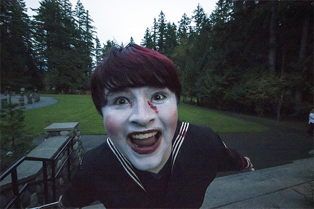 Volunteer actor Matt Guinasso practices his scary face during the final dress rehearsal for 'Nightmare at Beaver Lake