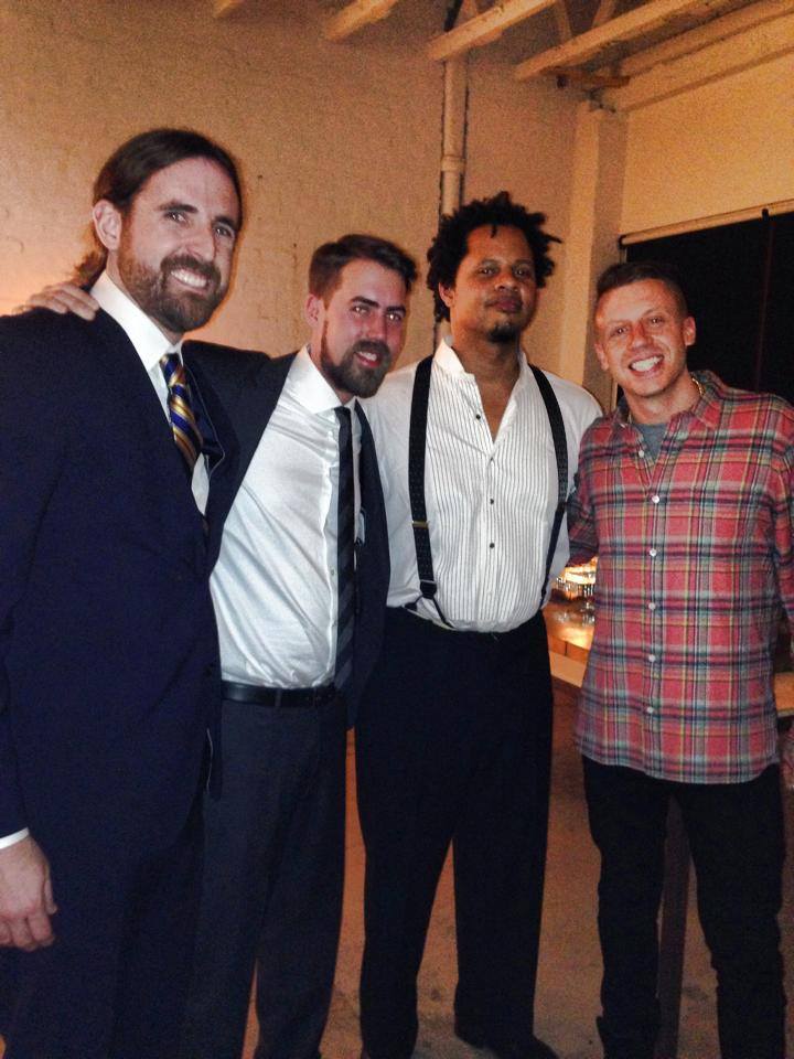 The Teaching poses with Macklemore at the Grammy Awards after party. Rawlings is second from the left.
