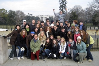 Skyline High School juniors and seniors pose in front of the White House on their trip to Washington