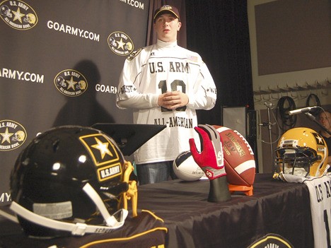 Skyline quarterback Jake Heaps speaks in October after officially receiving his U.S. Army All-American invitation. He will play in the game at 10 a.m.