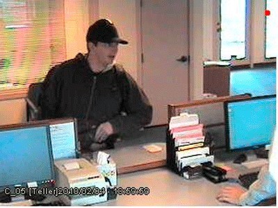 A surveillance image of the alleged bank robber