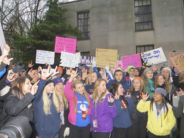 At the conclusion of Friday's demonstration at the Archdiocese of Seattle