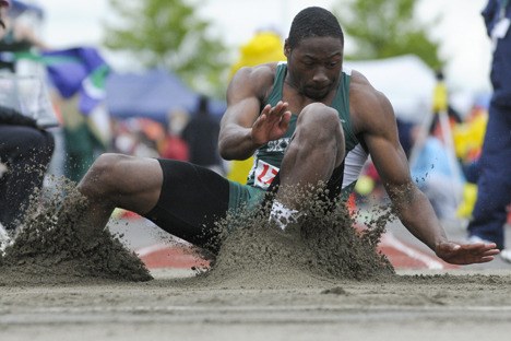 Skyline's Kasen Williams hits the sand after jumping a personal best 24 feet