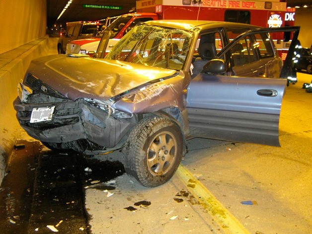 A woman wrecked her car when she texted while driving.