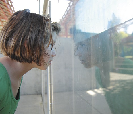 Issaquah Valley Elementary student Callie Hill peers into the fish ladder