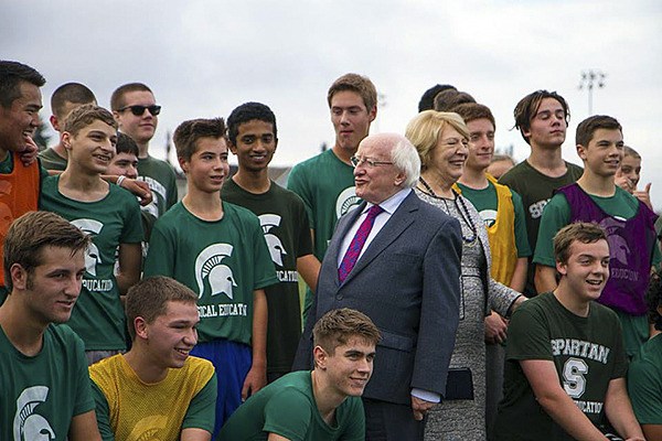 Irish President Michael Higgins spent time  with Skyline High School students during his visit on the Plateau to watch Gaelic football Oct. 22.