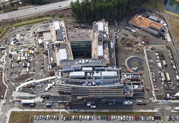 A March aerial shot shows the current development of the Issaquah Swedish Hospital.