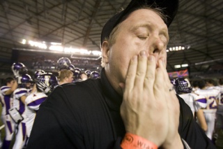 Issaquah head coach Chris Bennett reacts after suffering a heart-breaking 20-15 loss to rival Skyline Friday night.