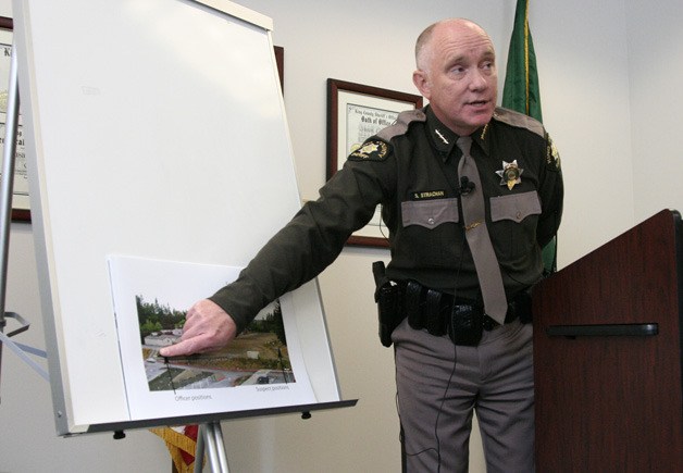 Chief Deputy Steven Strachan with the King County Sheriff's Office explains the location of the Issaquah police officers when they shot and killed a gunman at Clark Elementary Sept. 24.