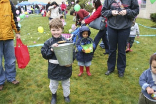 Six-year-old Lucas Forsgren was one of the many youngsters determined not to let the bad weather keep them away from the chocolate.