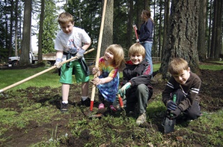 Having a good time at the cleanup at Pine Lake Park were Jack Eberhardt