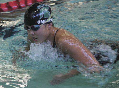 Skyline's Yui Umezawa competes Saturday at Mary Waite Pool on Mercer Island. She helped the 400 free relay team win the KingCo title in 3:39.01.