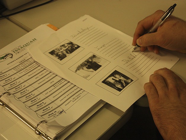 Working hard on the first night of the Issaquah Citizens Academy.