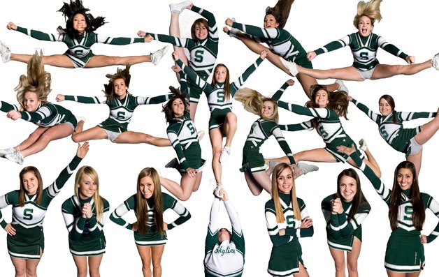 The Skyline Green cheer team won the Large/Super Large state championship Saturday in Everett. Top row
