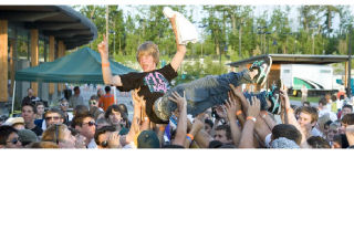 An audience member gets his chance to crowd surf at the Blue Scholars concert during the Sammamish Teen Fest.