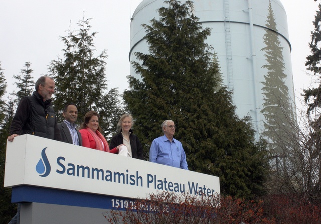 Courtesy of the Sammamish Plateau WaterThe Sammamish Plateau Water and Sewer District revealed its new name and logo outside Monday.