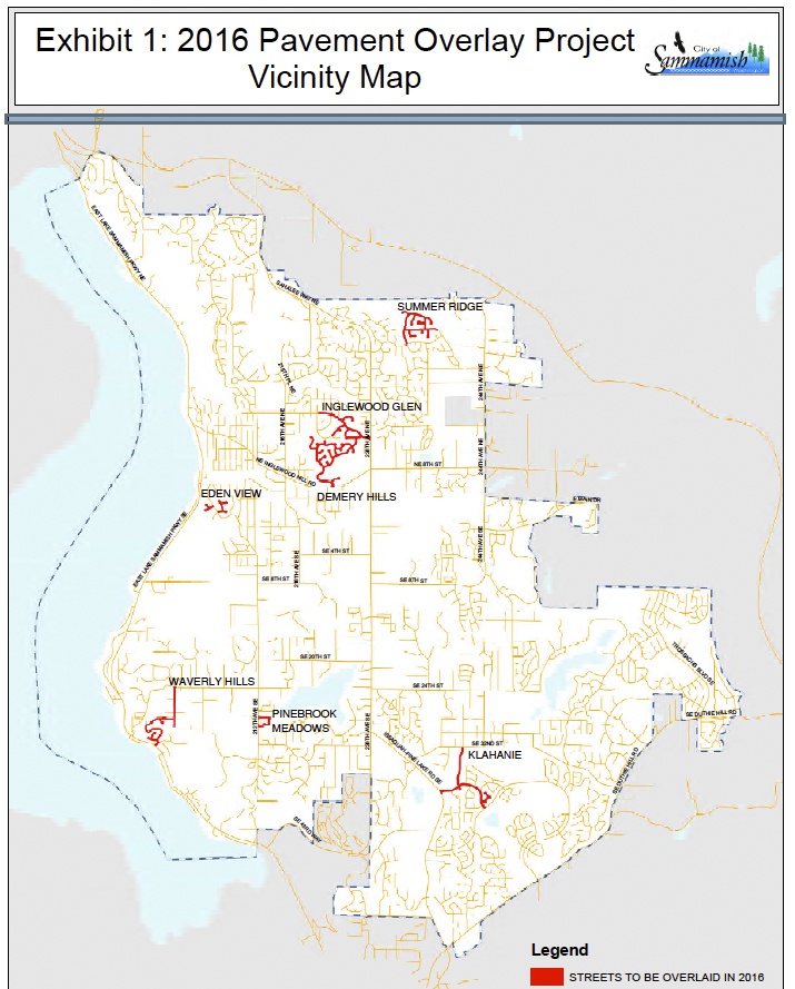 Courtesy of the city of SammamishA look at the 2016 pavement overlay projects in Sammamish.
