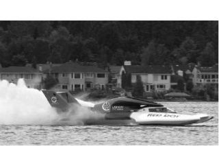 The Miss Red Dot shows off its power in an exhibition on Sunday. This was the first time unlimited hydroplanes have run on Lake Sammamish.
