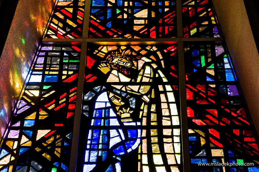The 14 stained glass windows were created by late, world-renowned artist Gabriel Loire especially for the Providence Heights campus. Photo courtesy of Michael Sladek