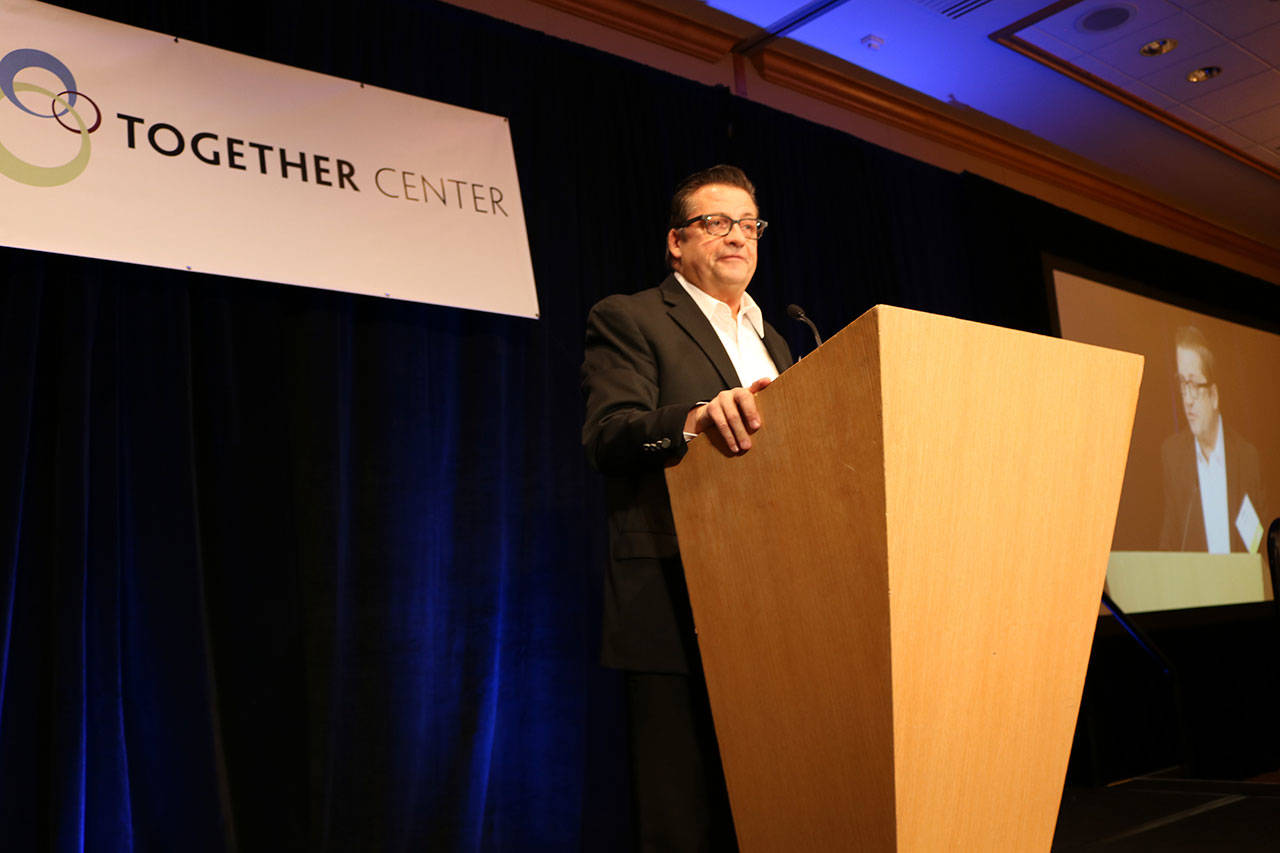 Sammamish resident Bob Krulish shares his story of living with type 1 bipolar disorder at the Together Strong breakfast for the Together Center in Redmond (Samantha Pak/staff photo).