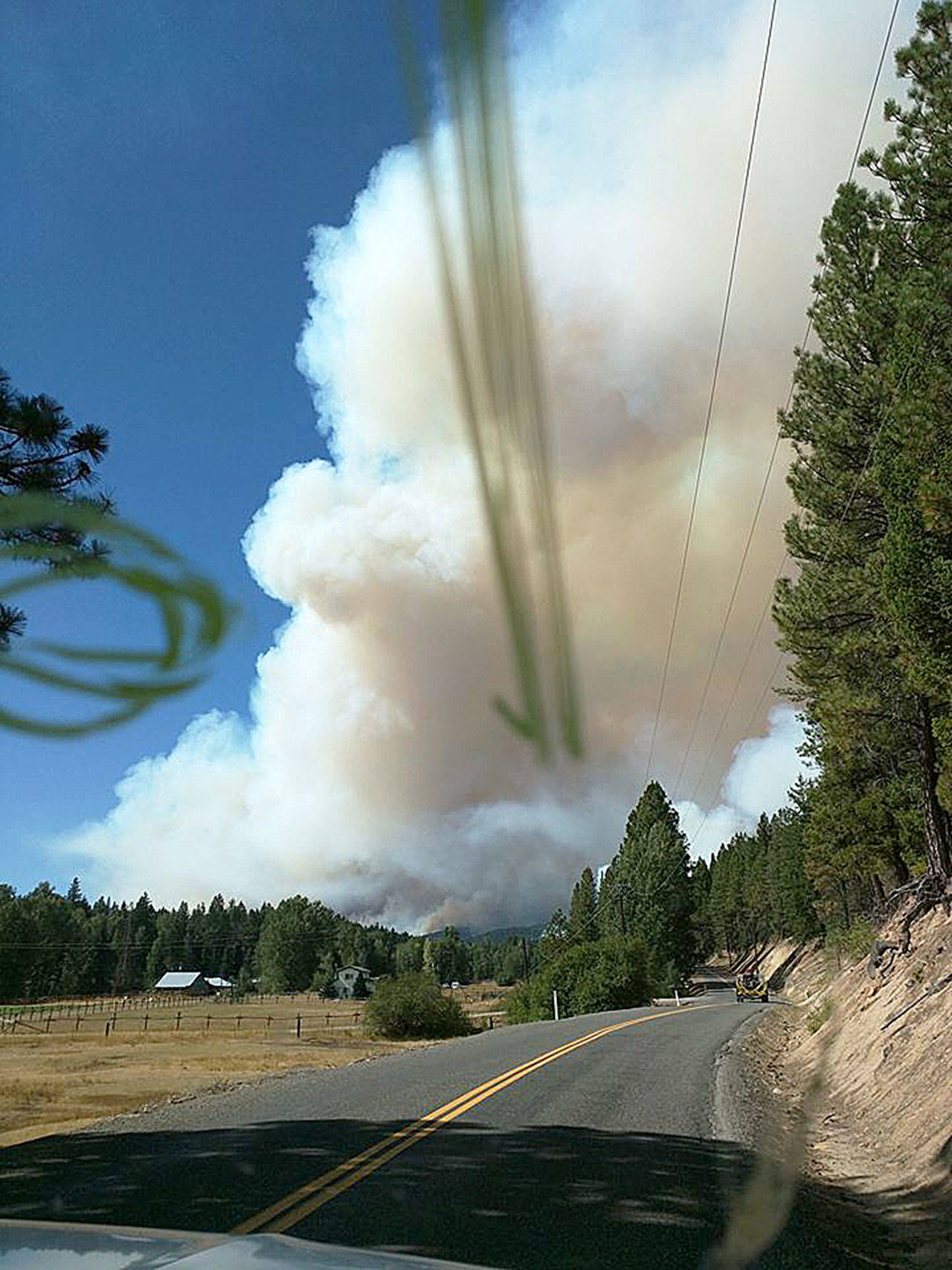 The Jolly Mountain Fire near Cle Elum, as photographed from a firetruck on Saturday, has been contributing significantly to the smoke and ash in Issaquah and Sammamish. Photo courtesy of Harvey Moyer