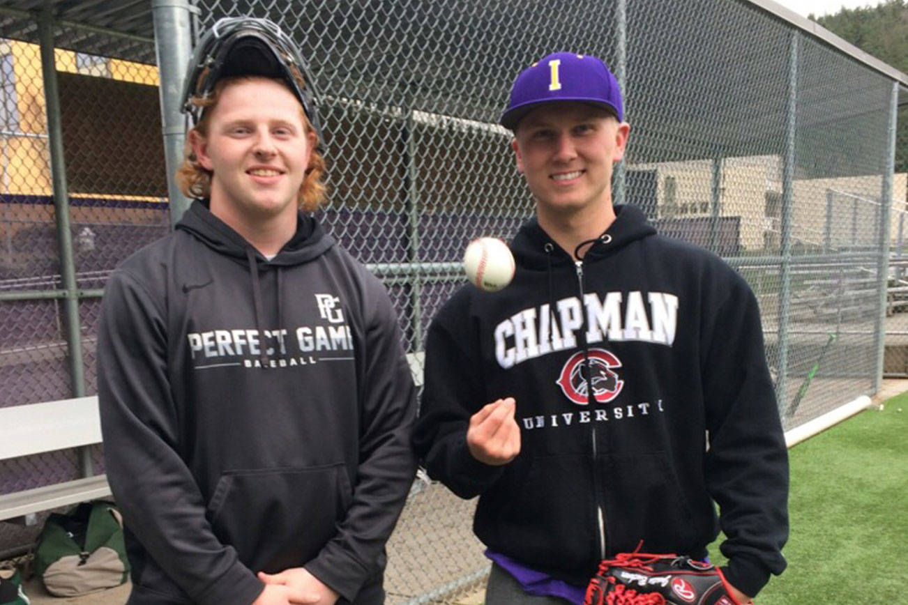 Issaquah Eagles catcher Mack Mahovlich, left, and third baseman/pitcher Justin Buckner, right, will be two of the topplayers in the KingCo 4A Conference during the 2018 season. Shaun Scott/staff photo
