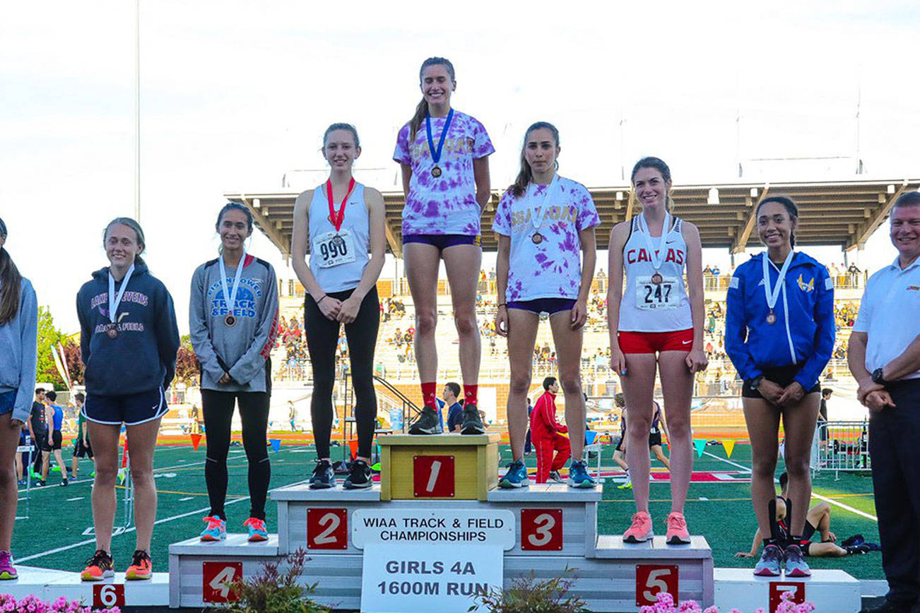 Photo courtesy of Don Borin/Stop Action Photography                                Issaquah Eagles senior Sami Corman earned first place in the 1600 at the Class 4A state meet on May 24 at Mount Tahoma High School in Tacoma. Corman, who finished with a time of 4:50.76, finished .80 ahead of second place finisher Katie Thronson.