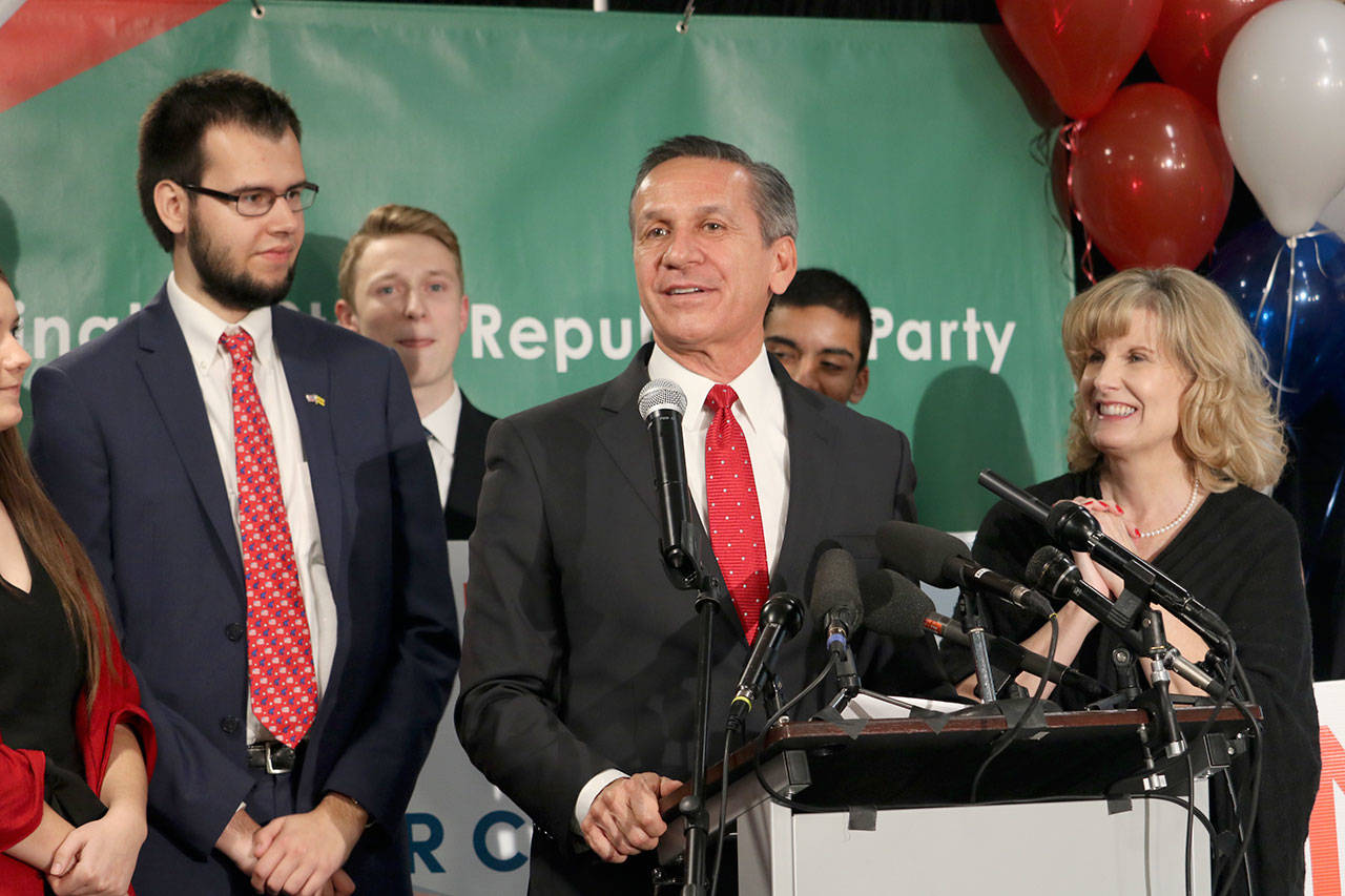 At the Washington State Republican Party’s election night event, Rossi thanked his supporters, friends, and family for the effort they put in to help run his campaign. Evan Pappas/Staff Photo