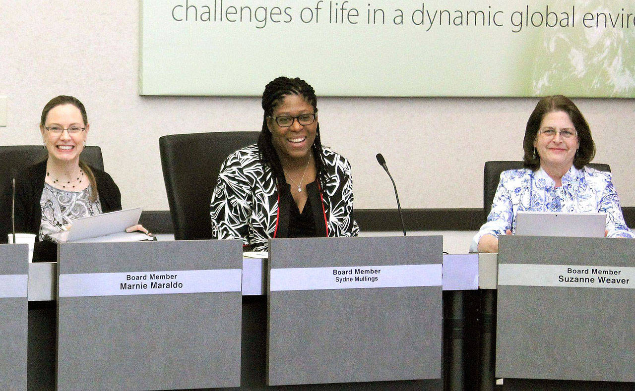 Sydne Mullings joins the Issaquah school board. From left: Marnie Maraldo, Sydne Mullings and Suzanne Weaver. Photo courtesy of Issaquah School District.