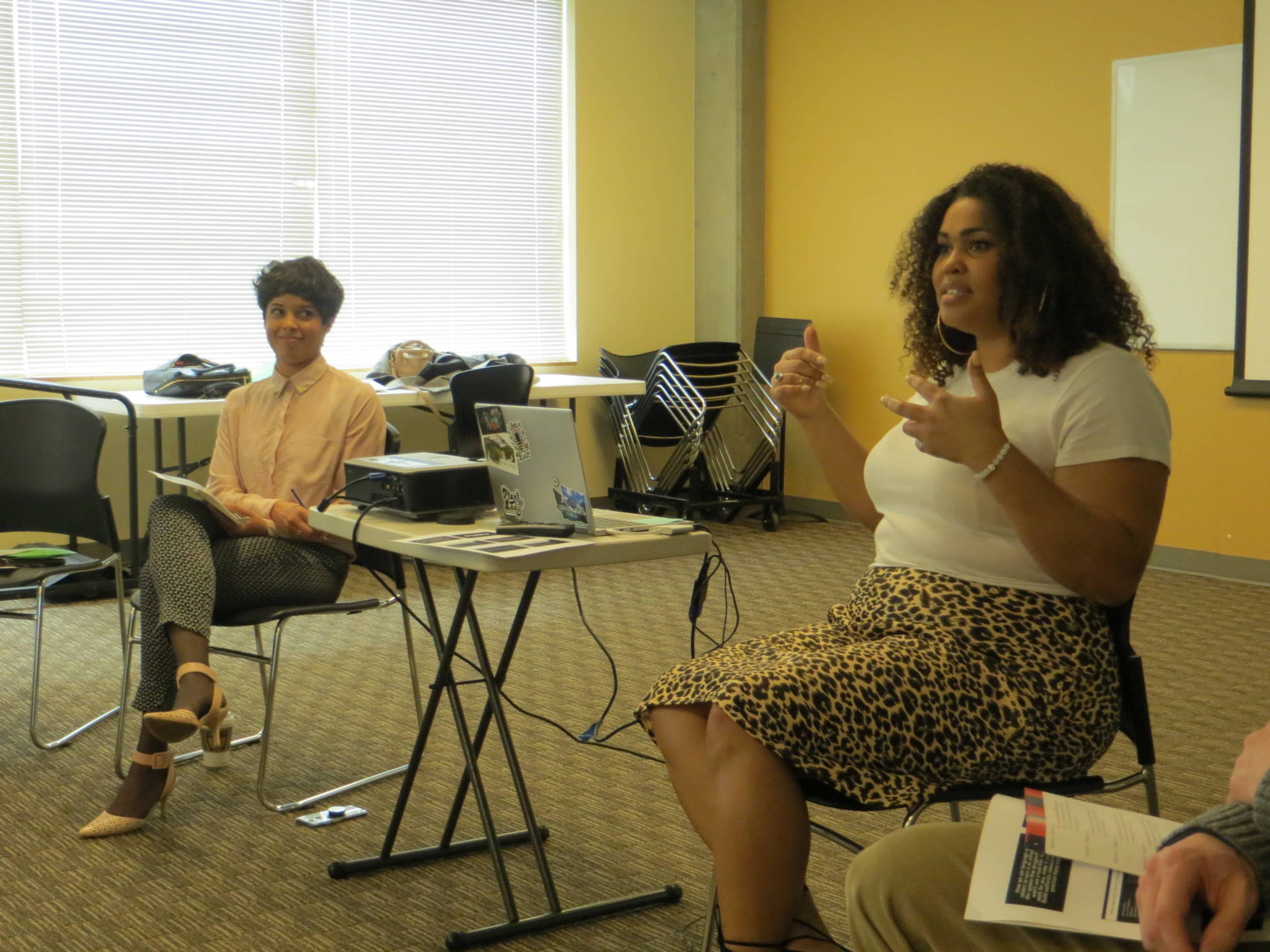 Samantha Pak/staff photo                                From left, Rachel Ramirez-Silva and Kalika Curry lead a discussion on talking about race at the Eastside Race and Leadership Coalition’s race and equity summit.