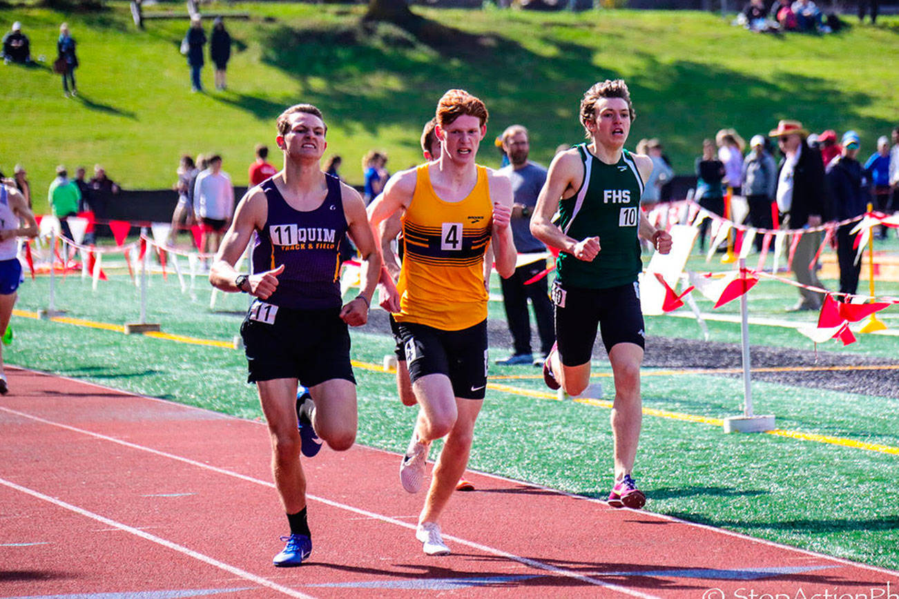Issaquah Eagles senior Sam Griffith (pictured in the center) registered a fourth-place finish in the 1,600-meter run at the Nike Eason Invitational on April 20 in Snohomish. Griffith tallied a time of 4:20.6. Photo courtesy of Don Borin/Stop Action Photography