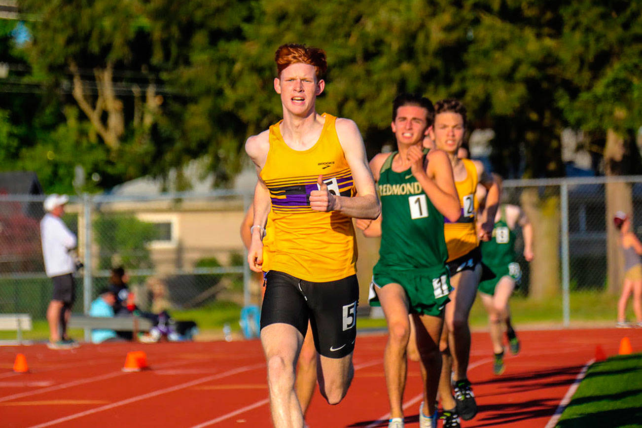 Issaquah Eagles senior Sam Griffith earned first place in the 800 at 2019 4A KingCo track championships at Lake Washington High School in Kirkland. Photo courtesy of Don Borin/Stop Action Photography