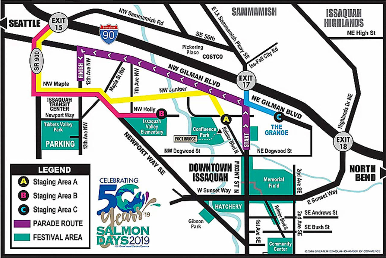 Map of this year’s Issaquah Salmon Days parade. Photo courtesy of salmondays.org