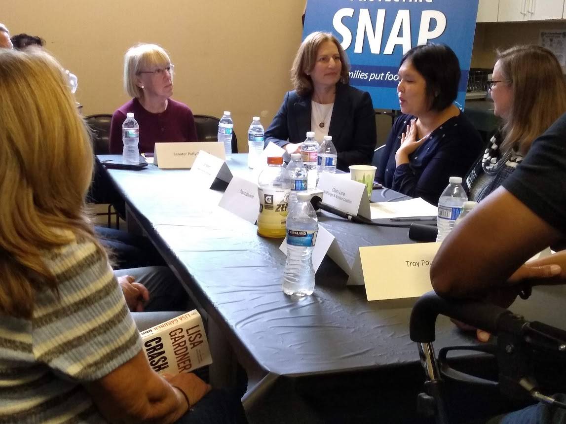 Aaron Kunkler/staff photo                                U.S. Sen. Patty Murray and Rep. Kim Schrier held a roundtable at the Issaquah Food and Clothing Bank on Oct. 3 to talk about the Trump administration’s plan to further change SNAP food benefits rules and reduce the number of people using them.
